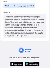 Load image into Gallery viewer, User says, &quot;What does the bakery logo look like?&quot; Be My AI says, &quot;The Sienna Bakery logo on the packaging is simple and elegant. It features the name &quot;Sienna Bakery&quot; in a serif font, which gives it a classic and slightly formal appearance. The text is all in uppercase, enhancing its readability and prominence on the label. The color of the text is white, which contrasts nicely against the purple background of the logo area.&quot;

