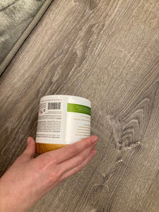 This is the barcode on the body scrub container that Hannah scans using the Seeing AI app.